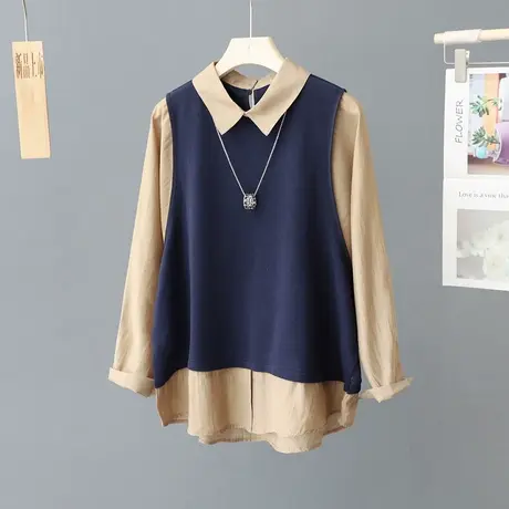 春季新款别致女装减龄小众设计感假两件衬衫女盐系上衣洋气衬衣商品大图