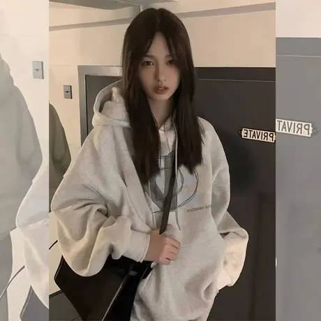 美式复古hiphop潮牌连帽卫衣女春秋薄款oversize慵懒风小个子外套图片