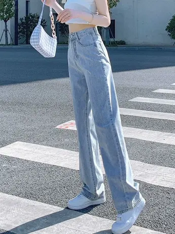 清仓牛仔裤女春秋宽松高腰阔腿裤2023新款气质通勤ins拖地裤图片
