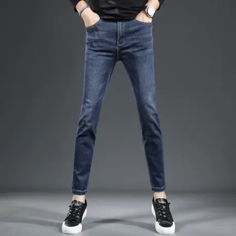 2023新款秋季牛仔裤男九分裤蓝色修身小脚潮牌男士潮流弹力9分裤商品大图