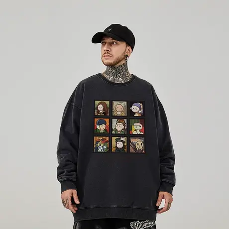 美式重磅圆领卫衣男复古纯棉硬挺外套潮牌春秋季oversize2023新款图片