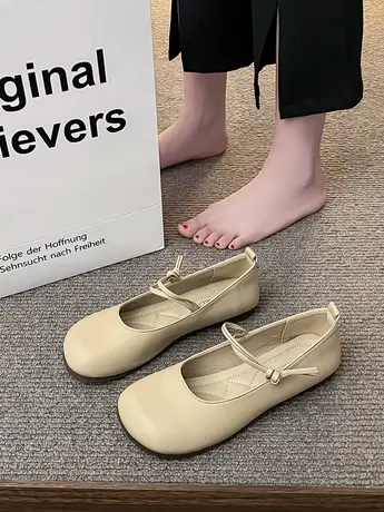 圆头豆豆鞋女软底2023年春夏新款一字扣温柔晚晚平底仙女浅口单鞋商品大图