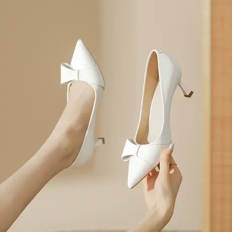 高跟鞋女细跟2023年新款秋季百搭法式少女单鞋蝴蝶结职业工作鞋商品大图