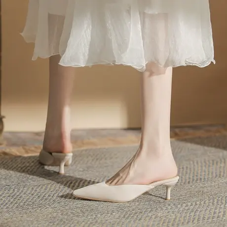 凉鞋女夏季2023新款外穿细跟尖头气质半拖鞋性感包头一脚蹬穆勒鞋商品大图