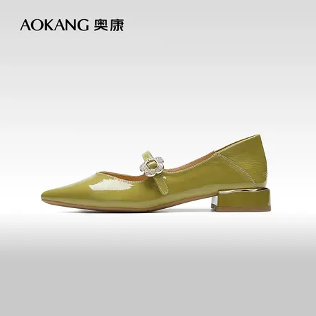 【门店发货】奥康女鞋2023春秋季真皮气质百搭低跟通勤聚会单鞋商品大图