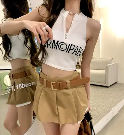 辣妹polo领背心女拉链设计感小众内搭短款打底吊带无袖上衣夏季C商品大图