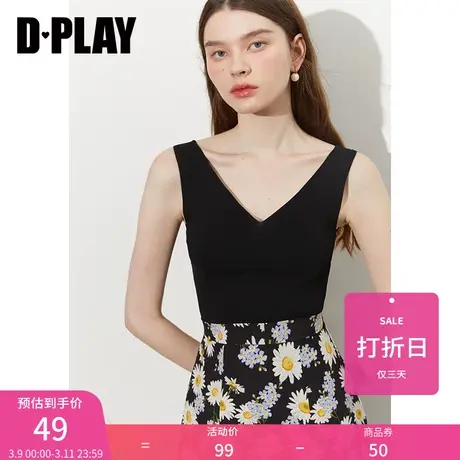 DPLAY秋装夏新款简约时尚经典黑色修身短款深V领针织背心图片