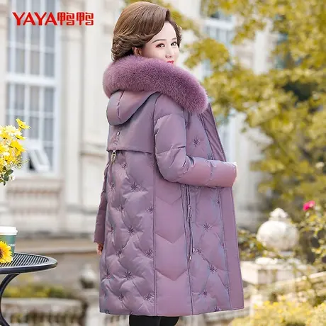 鸭鸭羽绒服女2023年冬季新款中长款狐狸领妈妈装韩版时尚修身外套图片