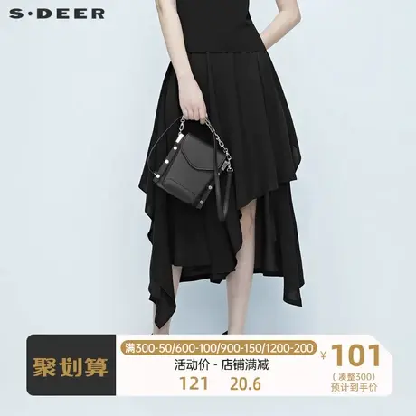 sdeer 圣迪奥a字半身裙女夏裙子纯黑色搭片飘带长裙S20281109图片