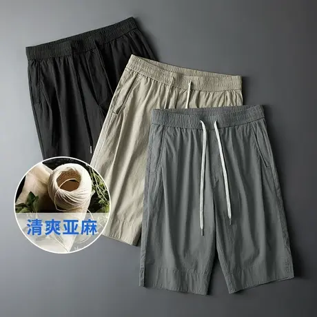 雪中飞短裤男裤夏季新款休闲裤子时尚亚麻透气宽松男士运动五分裤图片