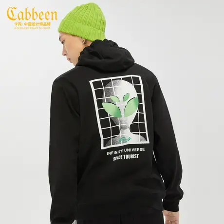 【清仓2件159元】卡宾男装黑色休闲连帽卫衣3204164024印花潮流科图片