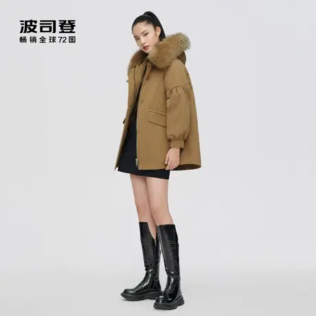 波司登羽绒服女保暖时尚灯笼袖天然貂子毛领连帽派克服奥莱商品大图