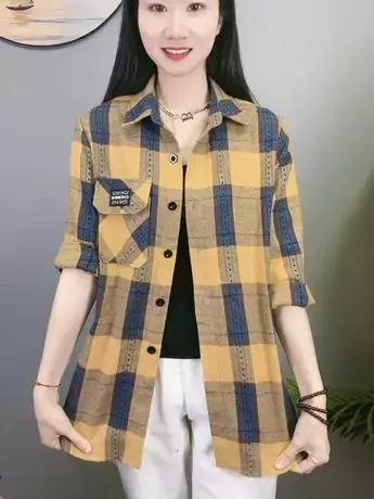 2023夏季新款宽松显瘦格子衬衫女外搭洋气减龄外套经典百搭上衣女商品大图