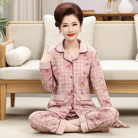 南极人纯棉睡衣女士春秋季长袖中老年妈妈家居服套装2023年新款冬图片