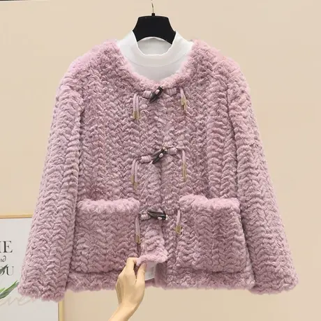 羊羔毛小香风外套女秋冬加厚2023新款韩系高级感牛角扣小个子外套商品大图