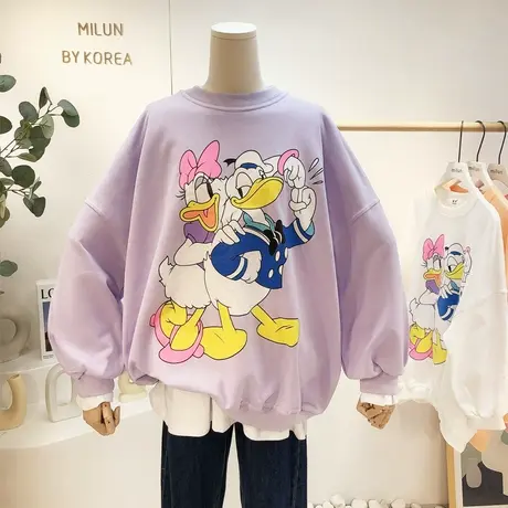 韩国东大门卫衣2021早秋季卡通慵懒休闲宽松大版上衣洋气减龄欧货图片