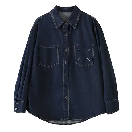 dza 复古纯棉牛仔衬衫女2023春新款宽松长袖衬衣休闲百搭开衫上衣图片