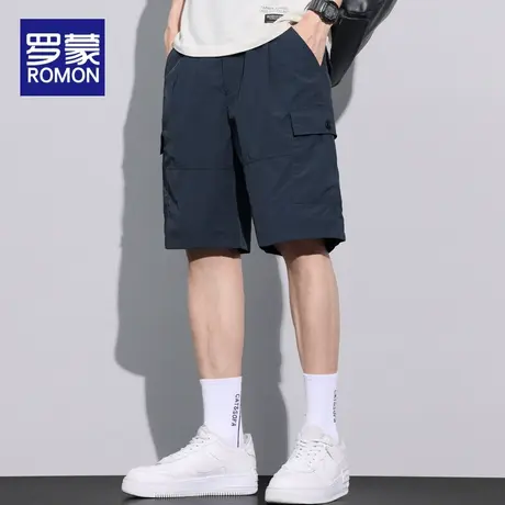罗蒙短裤男士夏季冰丝薄款潮牌宽松休闲五分裤直筒速干运动中裤子图片