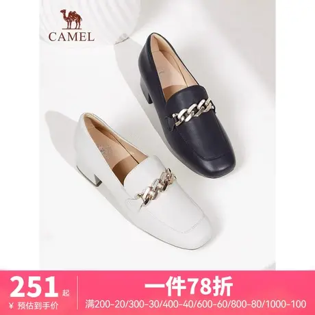 骆驼女鞋2024春秋新款英伦风小皮鞋真皮粗跟女单鞋一脚蹬乐福鞋女图片