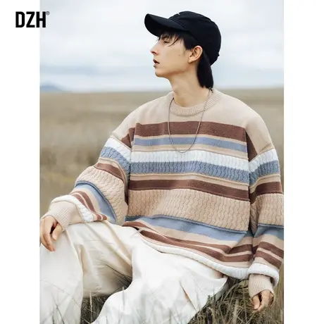 男士秋冬季毛衣男条纹针织衫男款2023新款情侣装毛线衣高级感衣服图片