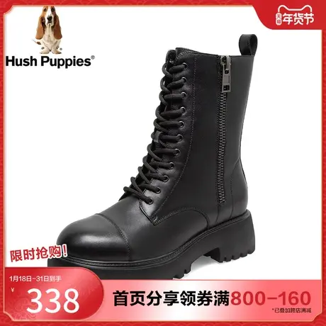 暇步士系带马丁靴女靴冬时尚牛皮酷飒拉链中靴女J1J01DZ0图片