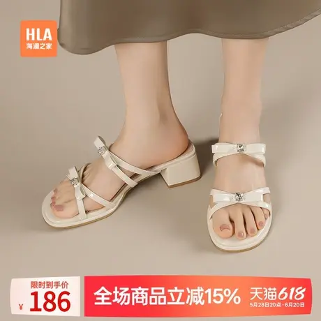 HLA/海澜之家仙女风中跟凉拖鞋女2025夏季新款凉鞋外穿粗跟罗马鞋商品大图