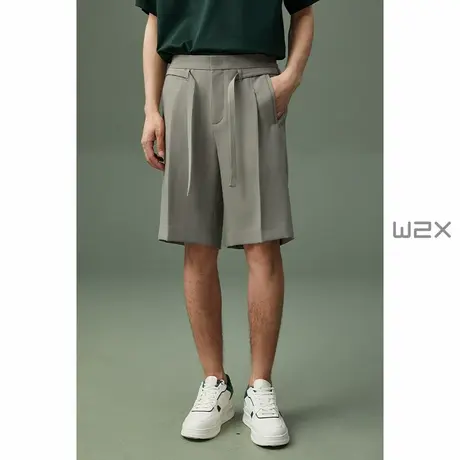 w2x2023新款男士夏季腰带款短裤免烫休闲西装五分裤垂坠感5分裤子图片