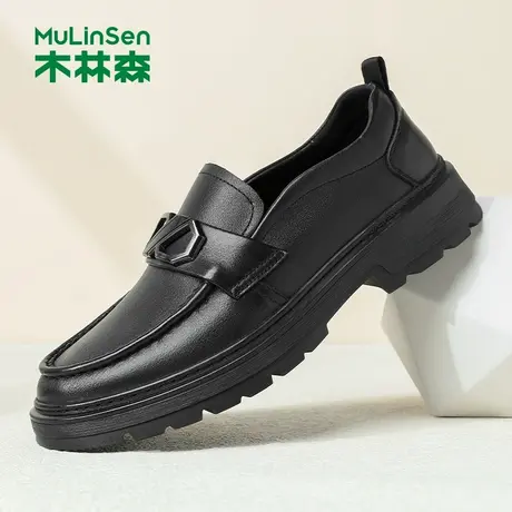 木林森男鞋2025年新款夏季透气商务休闲皮鞋男士真皮软底爸爸鞋子商品大图