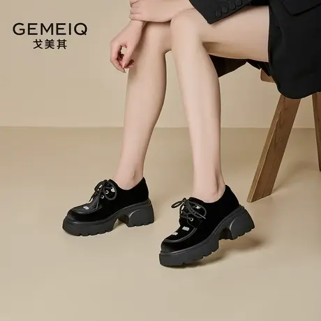 戈美其玛丽珍鞋女2025春季新款网红超火小个子松糕底小皮鞋乐福鞋商品大图
