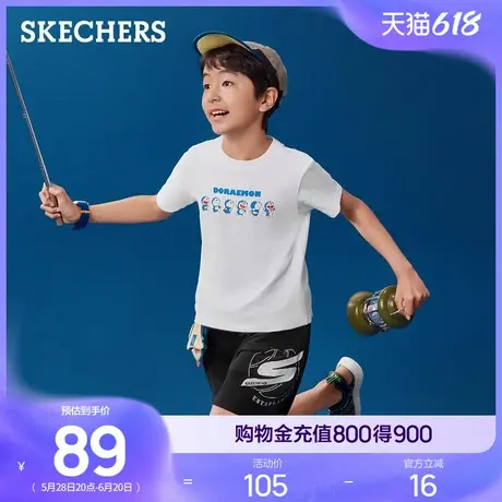 斯凯奇童装贴贴T恤哆啦A梦男女童夏季纯棉透气短袖儿童运动打底衫商品大图