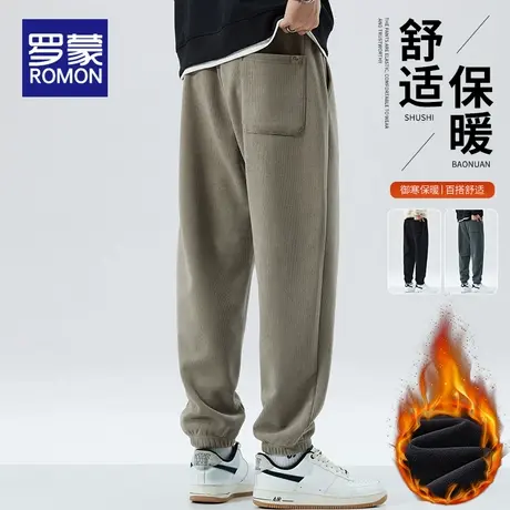 罗蒙加绒加厚男士卫裤宽松束脚秋冬季2025新款休闲裤运动长裤子男商品大图