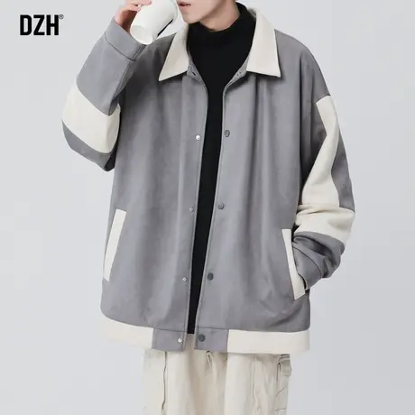 男士高街男潮外套夹克麂皮绒美式休闲拼接上衣潮牌男装情侣装外衣商品大图