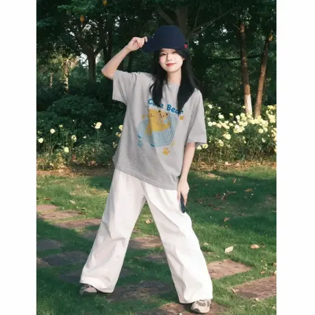 灰色t恤女2025新款爆款夏季纯棉宽松显瘦短袖韩系慵懒风小众上衣图片