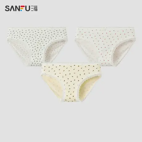 三福女低腰不夹臀内裤 甜系清新花朵印花蕾丝边三角裤女486936商品大图