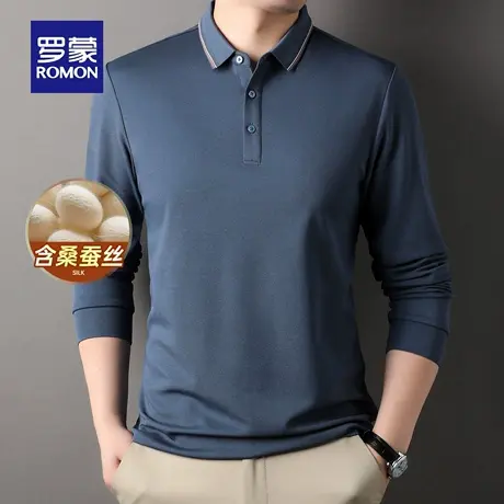 【含桑蚕丝】罗蒙男士商务百搭翻领POLO衫2025秋季新款长袖T恤衫图片
