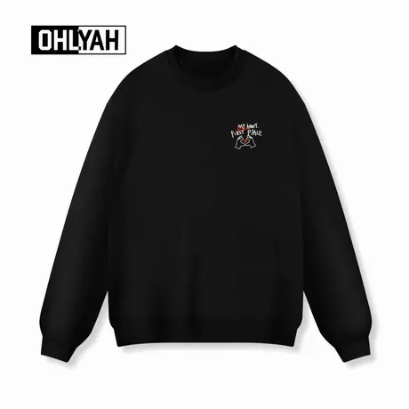 Ohlyah品牌秋冬时尚手势爱心印花情侣圆领卫衣男女款宽松休闲长袖商品大图