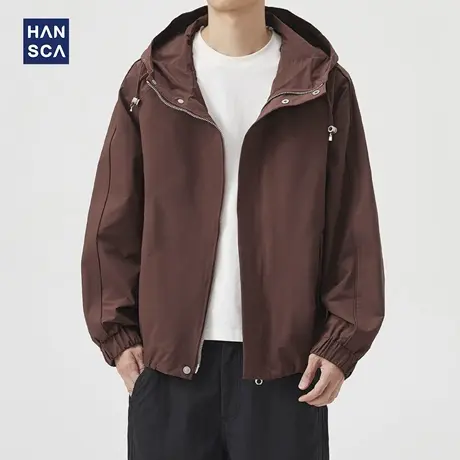hansca户外高密防风连帽夹克男士2025秋季新款宽松插肩袖休闲外套商品大图