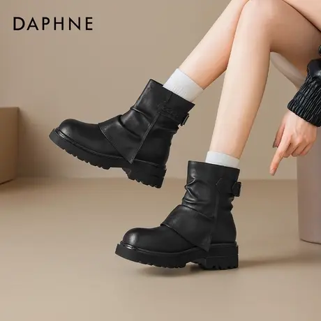 达芙妮堆堆短靴女2025新款秋女款美拉德裤管靴黑色靴子厚底马丁靴商品大图
