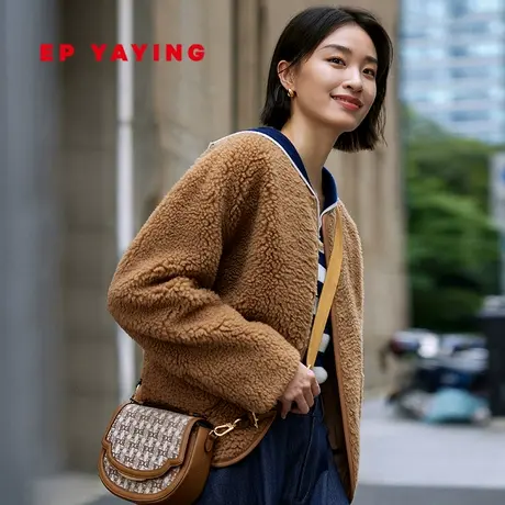 [环保皮草]EP雅莹女装 颗粒骆驼绒小香风短外套 2023秋冬新8612A商品大图
