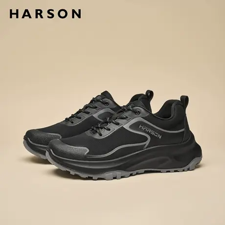 哈森男鞋秋季新款黑武士时尚运动鞋男士休闲鞋子软底户外复古跑鞋商品大图