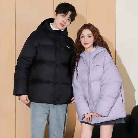 唐狮冬季新款情侣羽绒服男女短款连帽面包服韩系休闲厚外套TD商品大图
