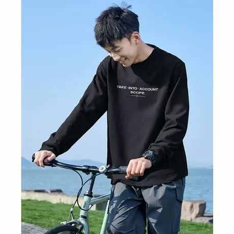 唐狮春季款长袖T恤男装简约字母圆领上衣休闲宽松内搭打底衫潮tTD商品大图