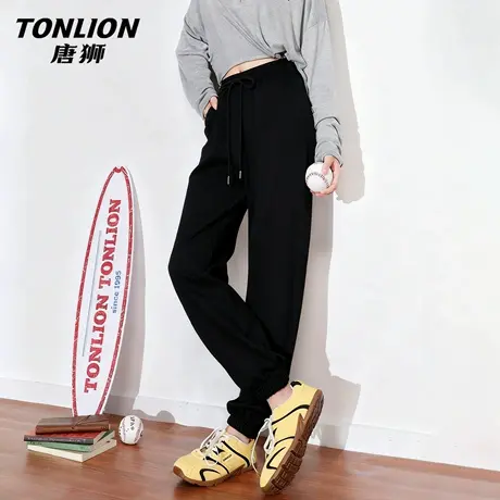 唐狮官方束脚卫裤女2026新款春季美式运动裤学生跑步黑色休闲裤VC图片