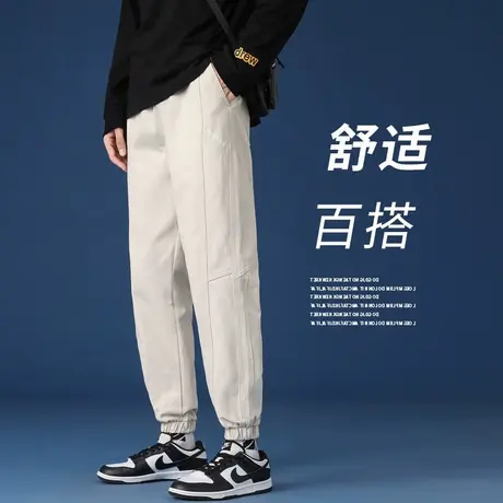 日系纯棉工装裤男秋季美式高街宽松春秋长裤束脚卫裤运动休闲裤子商品大图