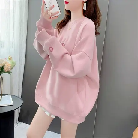 圆领刺绣爱心卫衣女加绒2023年新款秋冬韩版宽松慵懒风小个子上衣商品大图