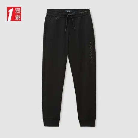 海一家时尚舒适松紧腰长裤2023冬季新款字母绣花青年男士休闲裤商品大图