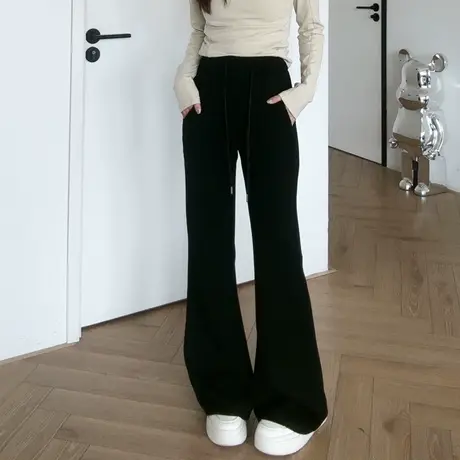 尔给显瘦黑色微喇裤子女秋冬款垂感休闲百搭高级感小个子休闲裤商品大图