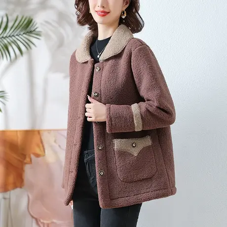 妈妈冬装加绒加厚外套宽松加大码女装中老年休闲洋气保暖棉服上衣商品大图