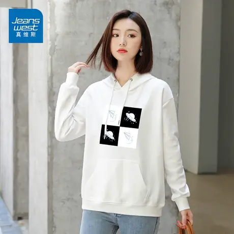 真维斯卫衣女2023新款时尚印花上衣韩版宽松学院风潮流长袖上衣女图片