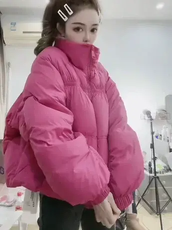 立领短款抽绳羽绒服女2023年新款冬季白鸭绒斗篷抽皱加厚小众外套图片